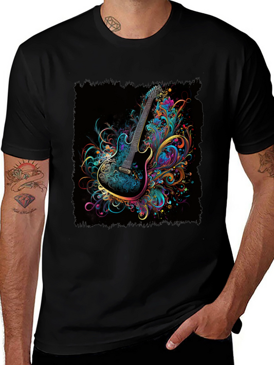 Electric Guitar Art T-Shirt - Black Cotton Tee