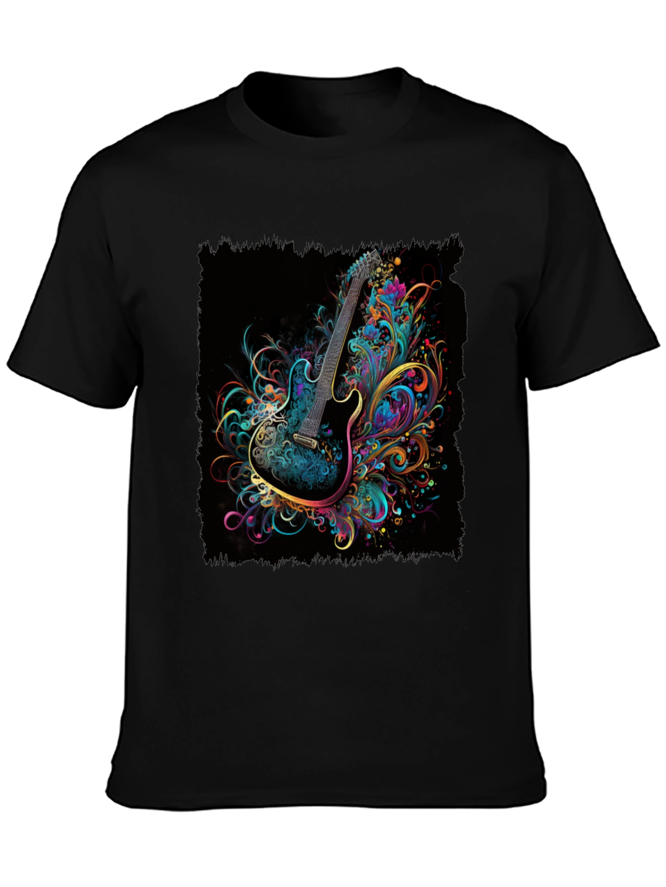 Electric Guitar Art T-Shirt - Black Cotton Tee
