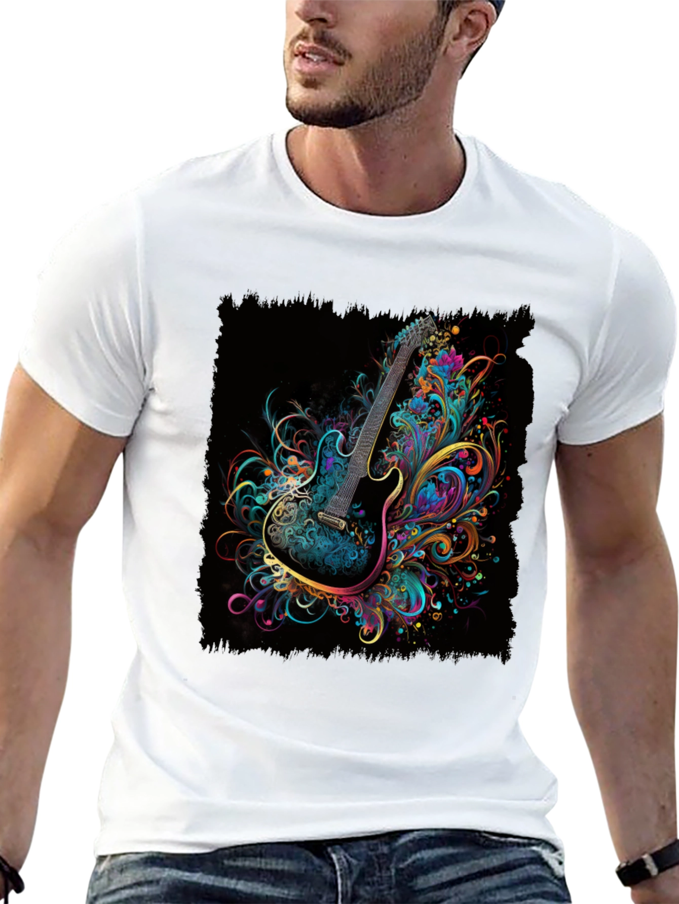 Electric Guitar Art T-Shirt - Black Cotton Tee