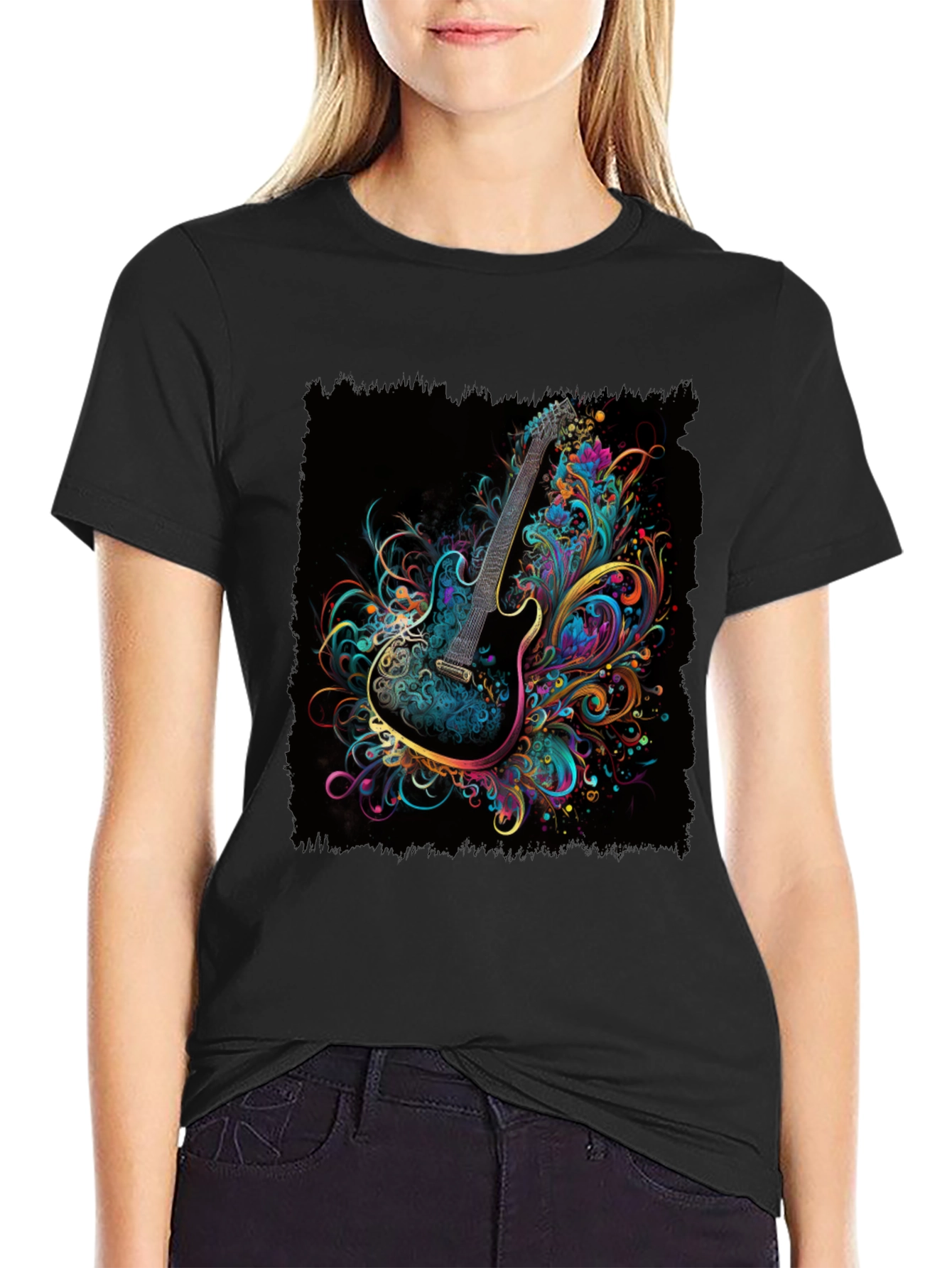 Electric Guitar Art T-Shirt - Black Cotton Tee