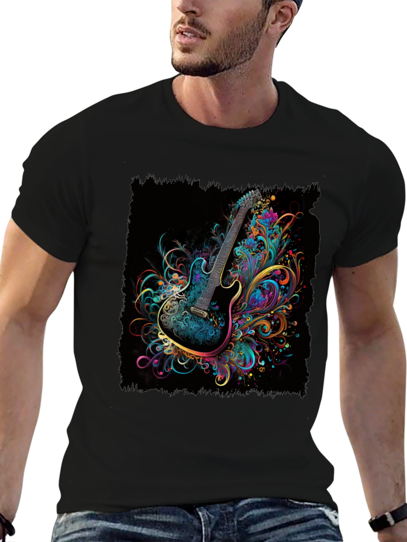 Electric Guitar Art T-Shirt - Black Cotton Tee