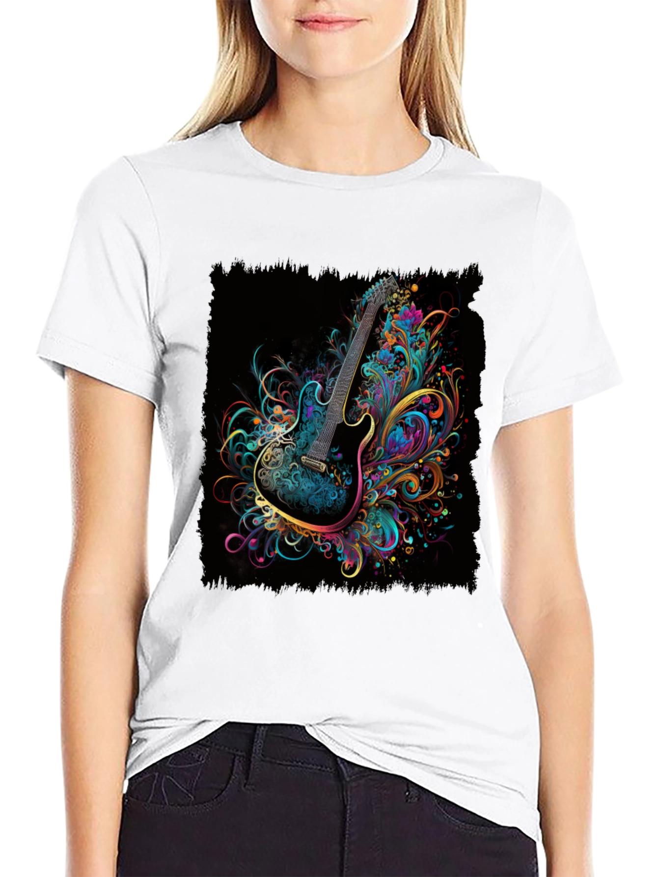 Electric Guitar Art T-Shirt - Black Cotton Tee