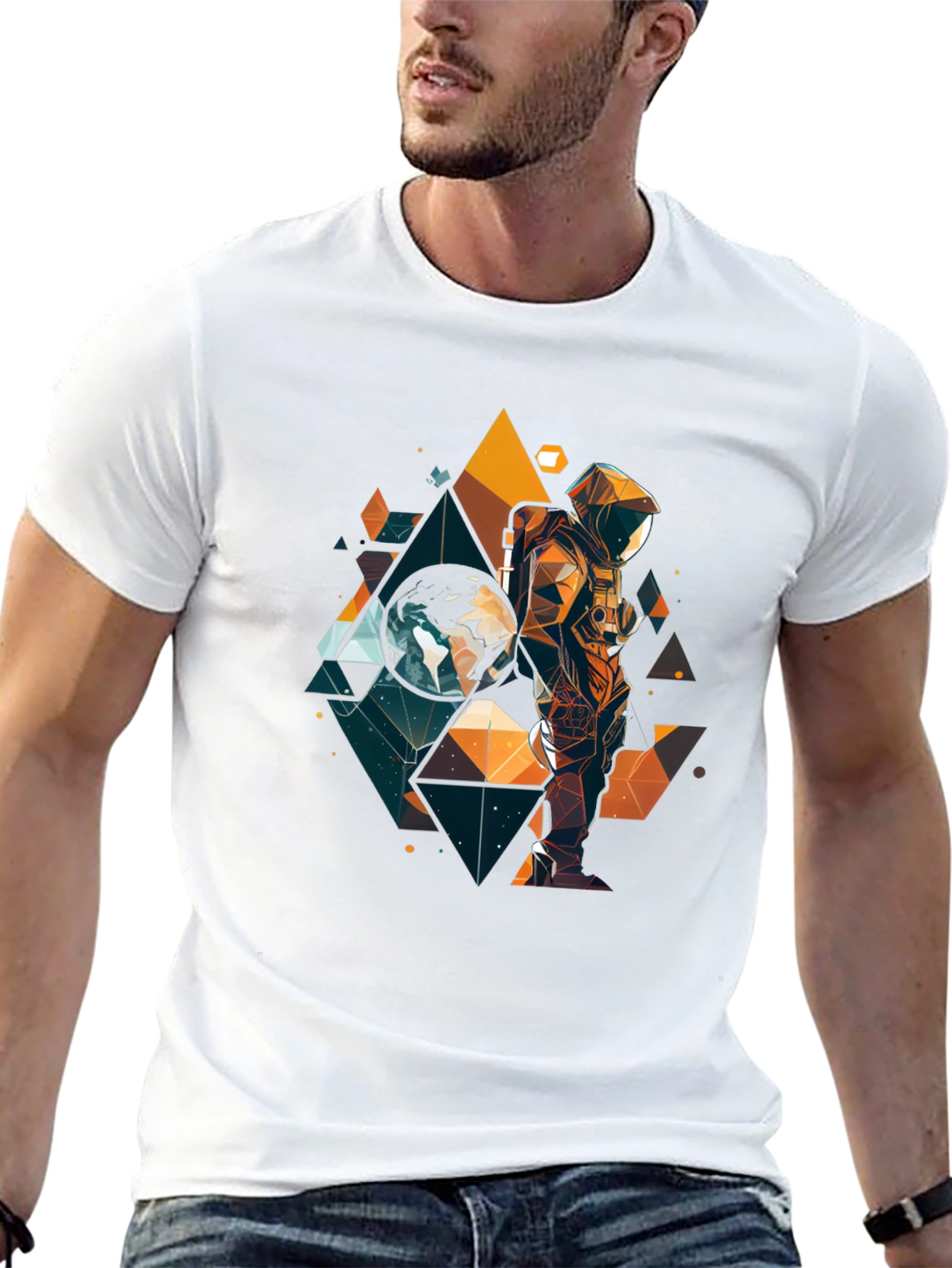 Geometric Astronaut Graphic T-Shirt - Space Explorer Tee