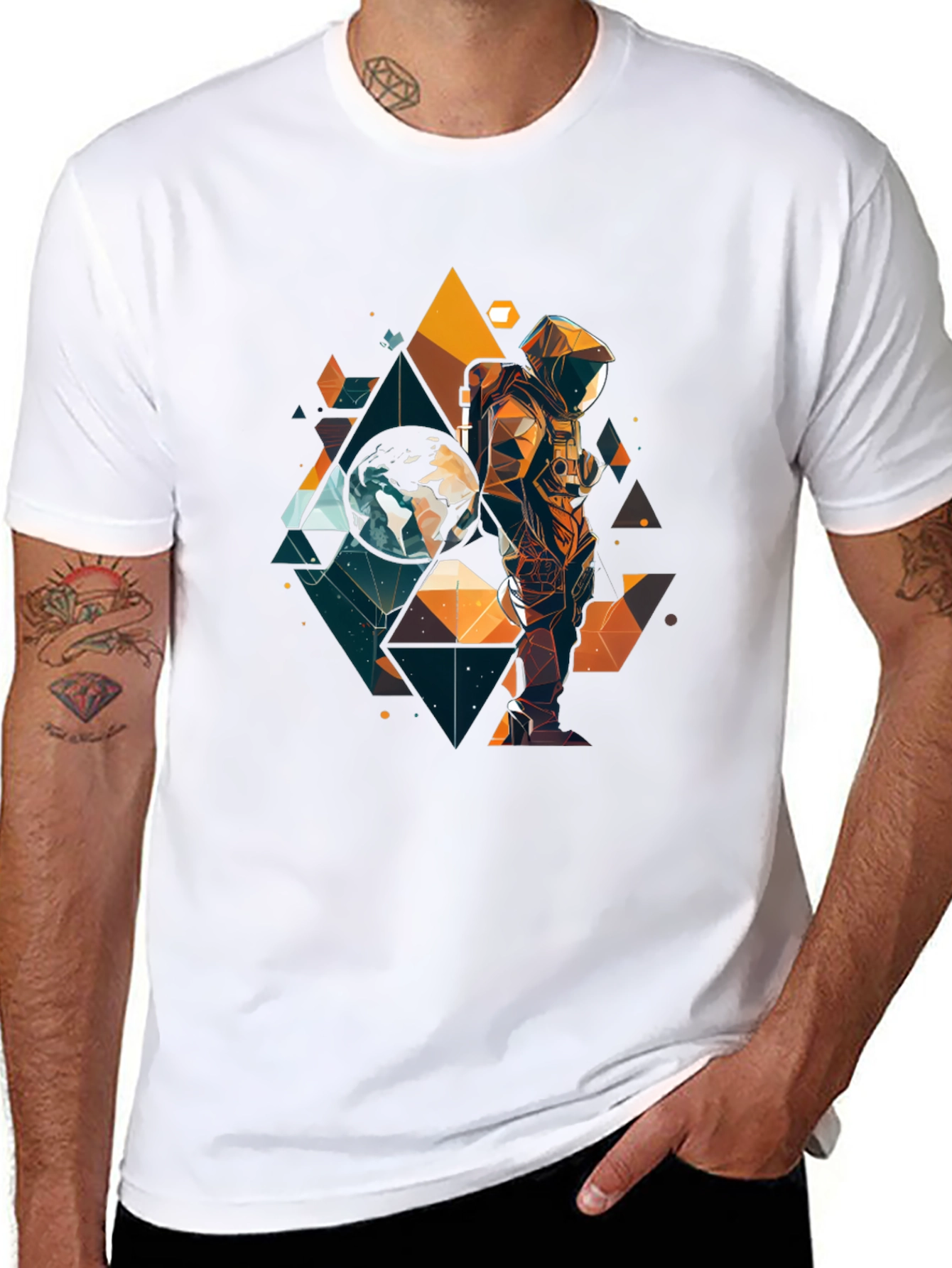 Geometric Astronaut Graphic T-Shirt - Space Explorer Tee