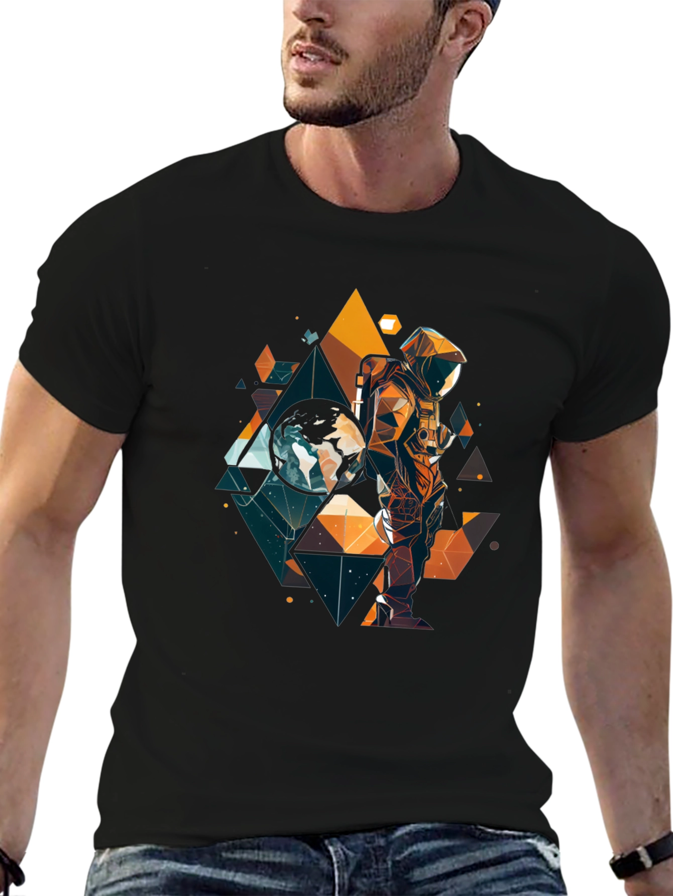 Geometric Astronaut Graphic T-Shirt - Space Explorer Tee