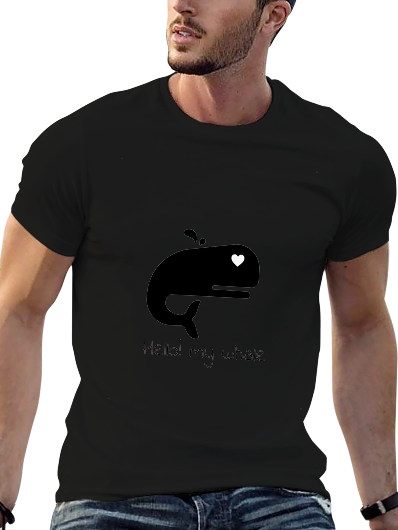 Whale Heart Graphic Tee - Mens Black T-Shirt