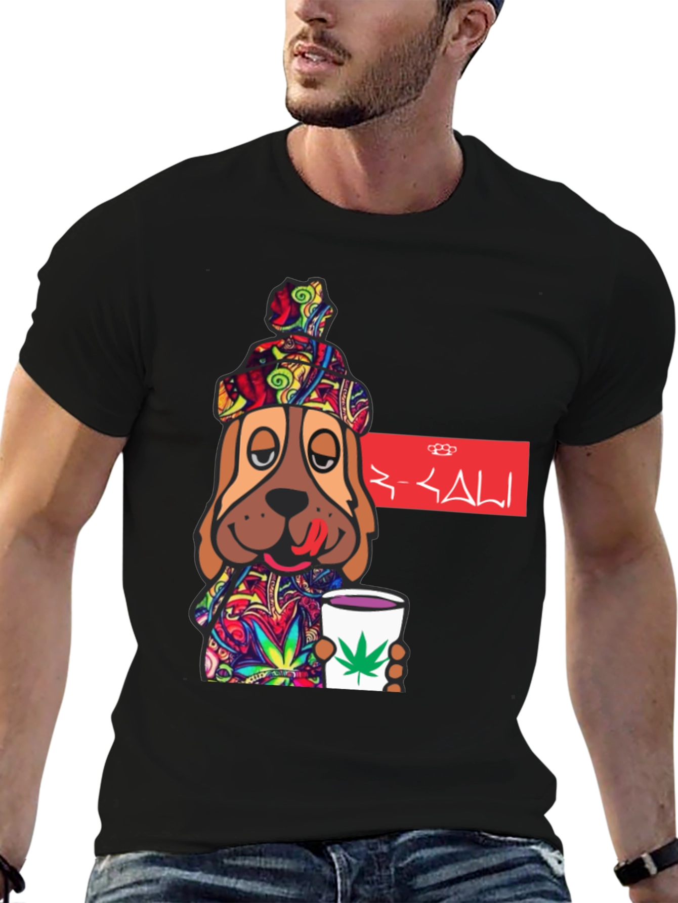 Novelty Dog Graphic T-Shirt - Cannabis Cup Design