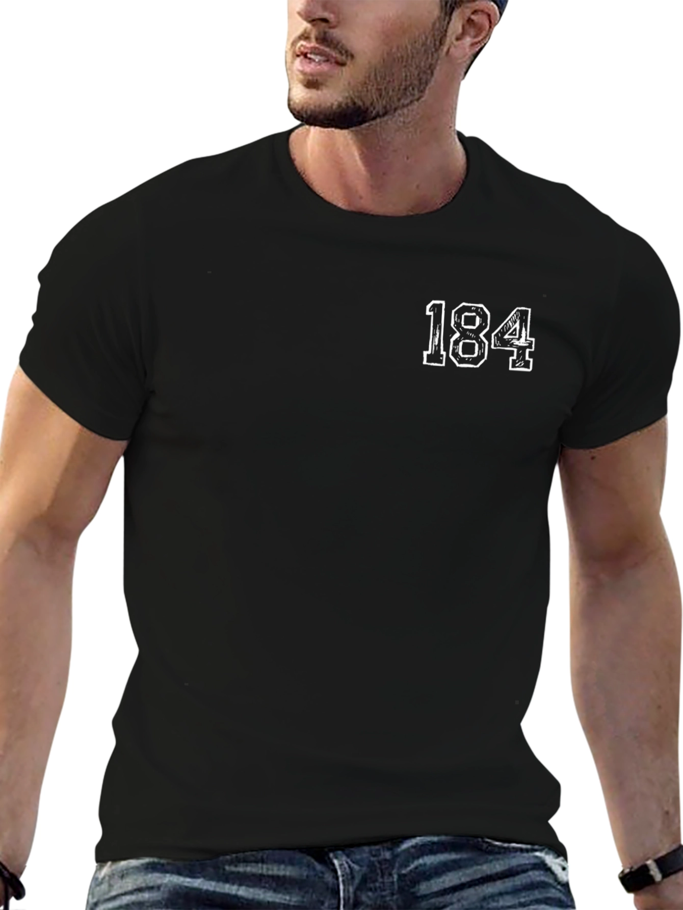 Mens Black T-Shirt with 184 Graphic