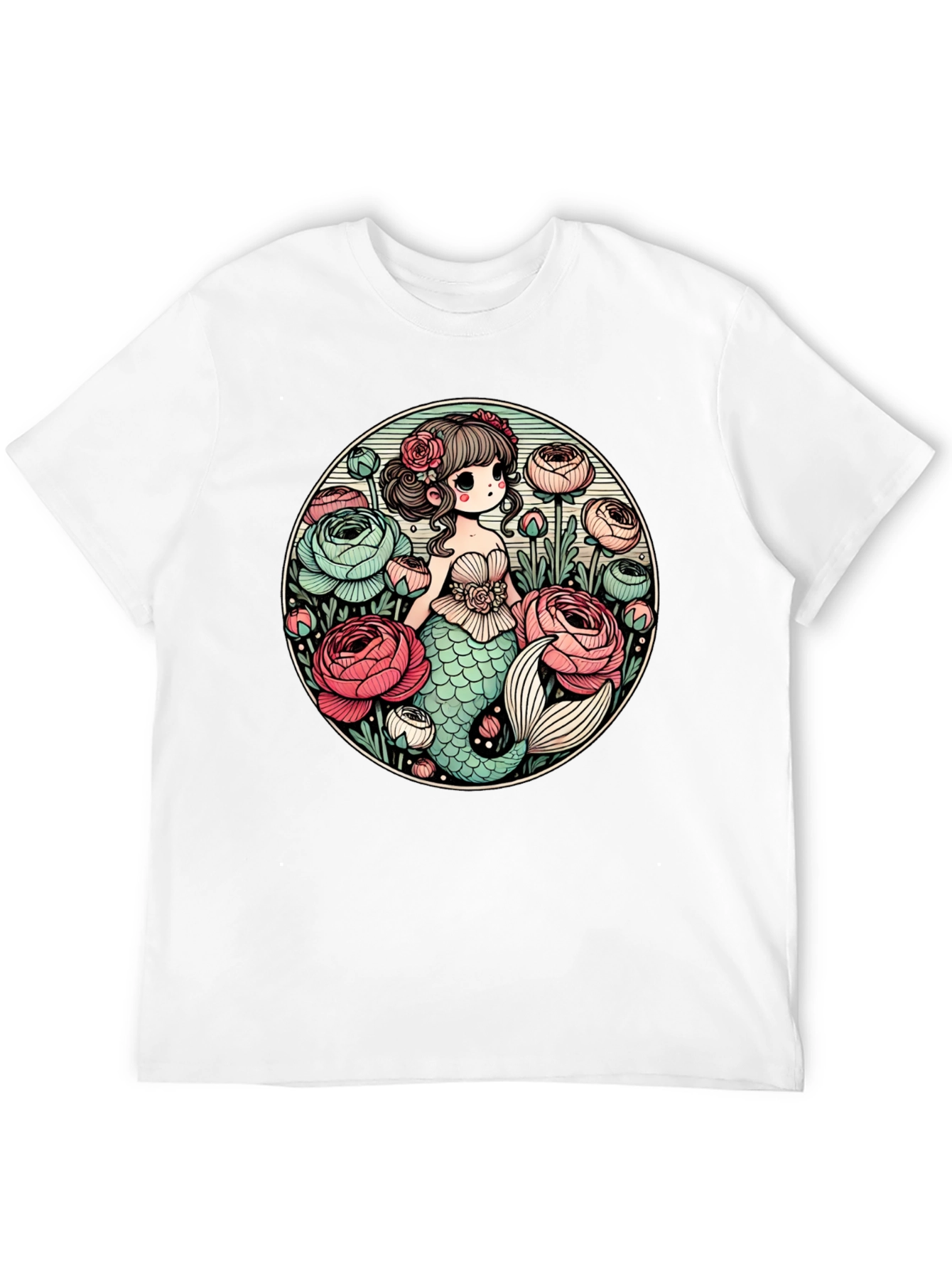 Mermaid & Flowers Graphic Tee - Black