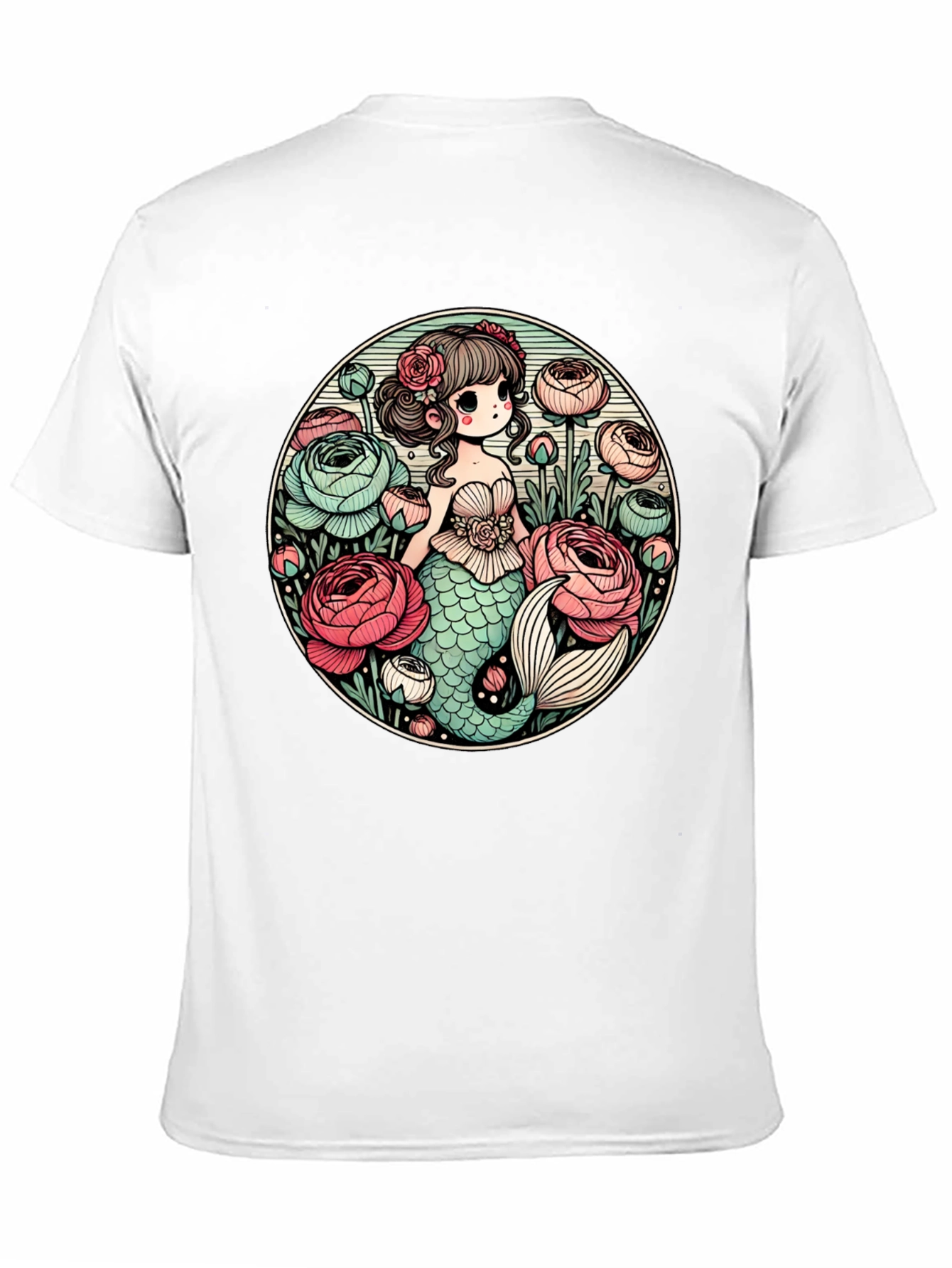 Mermaid & Flowers Graphic Tee - Black