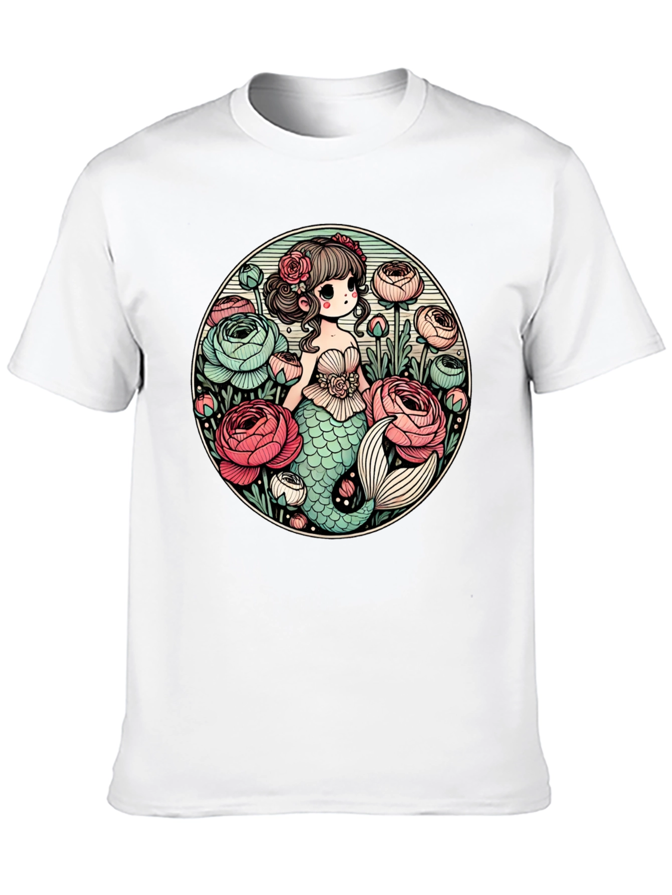 Mermaid & Flowers Graphic Tee - Black