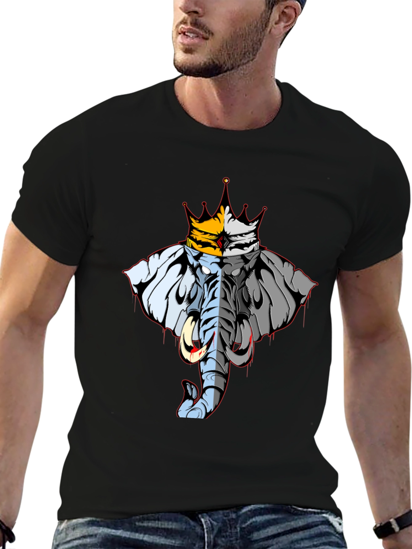 King Elephant Graphic Tee - Unique Design Black T-Shirt