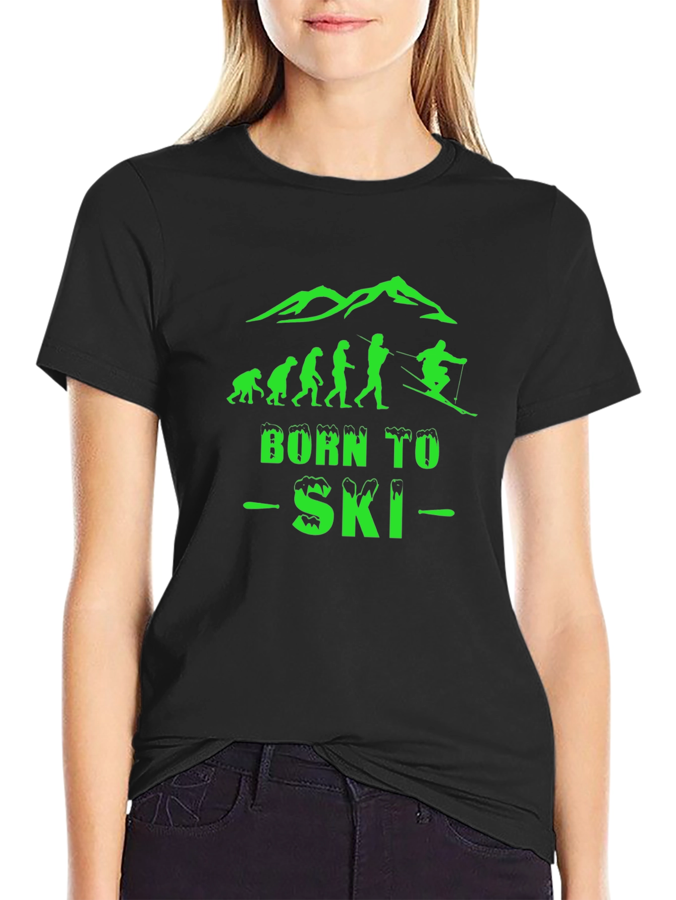 Born To Ski Black Graphic T-Shirt