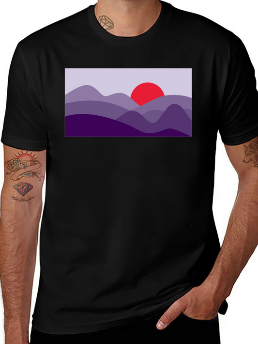 Abstract Mountain Sunset Graphic Tee - Black