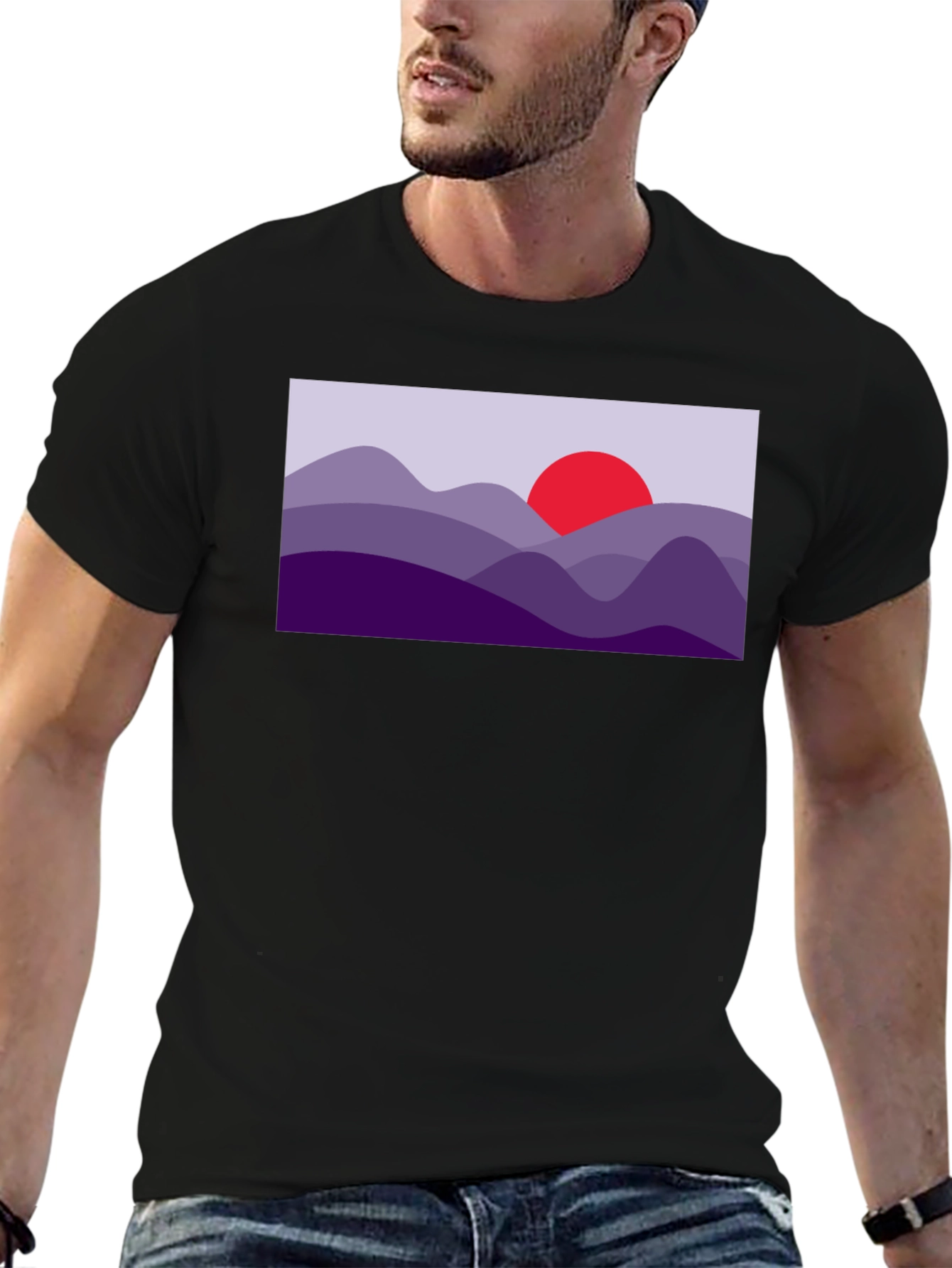 Abstract Mountain Sunset Graphic Tee - Black