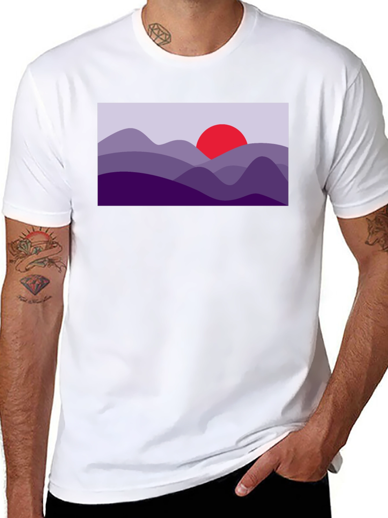 Abstract Mountain Sunset Graphic Tee - Black