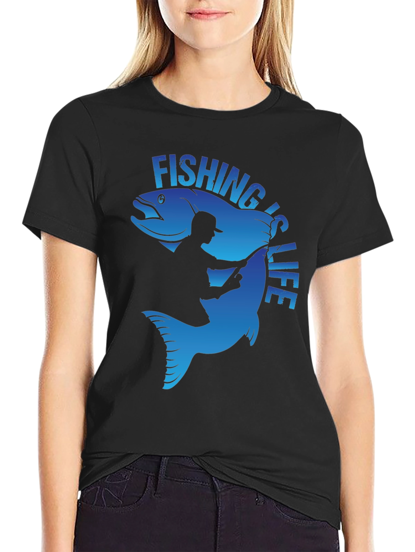 Fishing is Life Graphic T-Shirt - Black