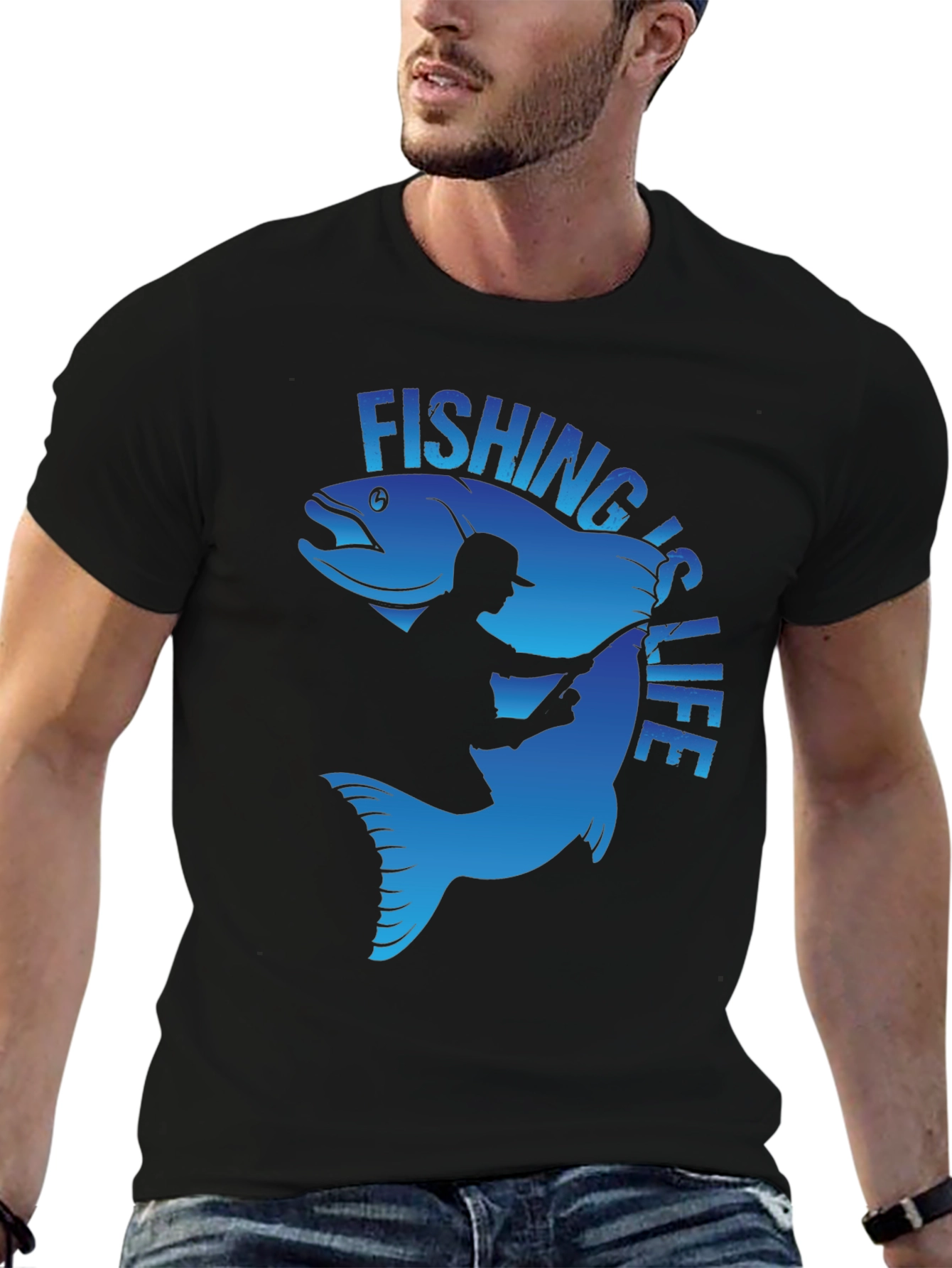 Fishing is Life Graphic T-Shirt - Black