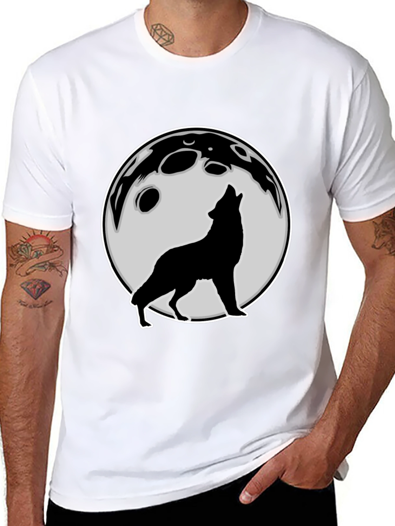 Wolf Howling at Moon Graphic Tee - Black