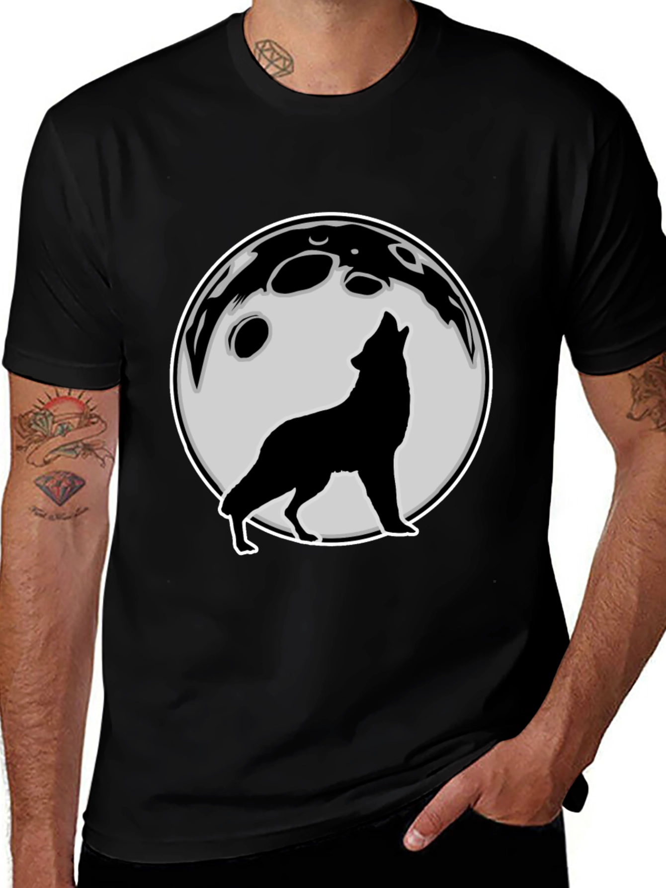 Wolf Howling at Moon Graphic Tee - Black