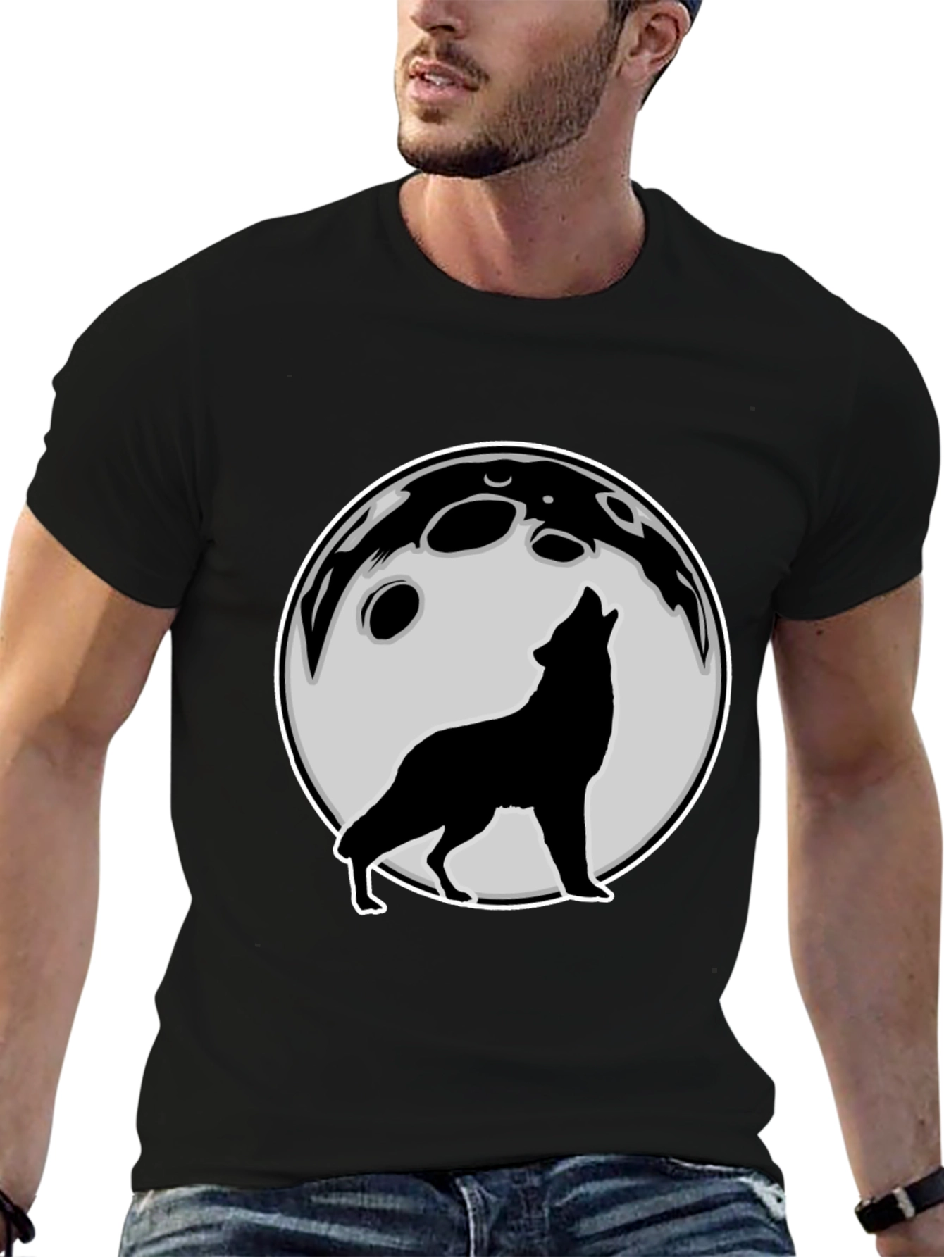 Wolf Howling at Moon Graphic Tee - Black