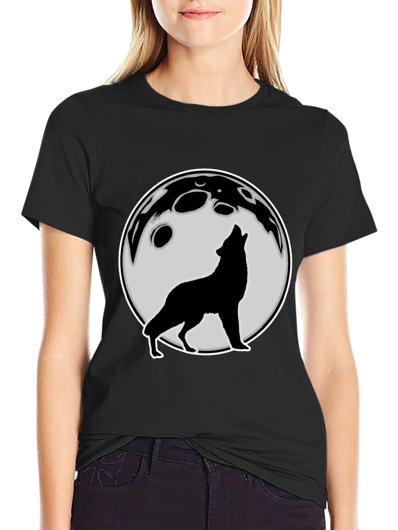 Wolf Howling at Moon Graphic Tee - Black