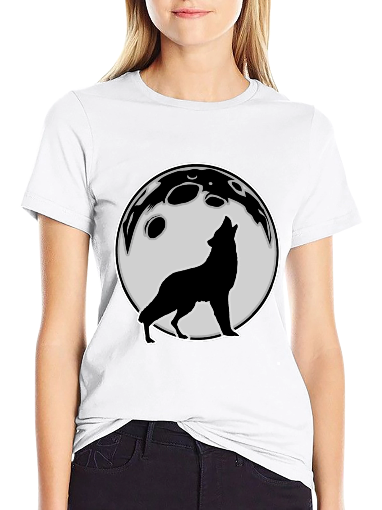 Wolf Howling at Moon Graphic Tee - Black