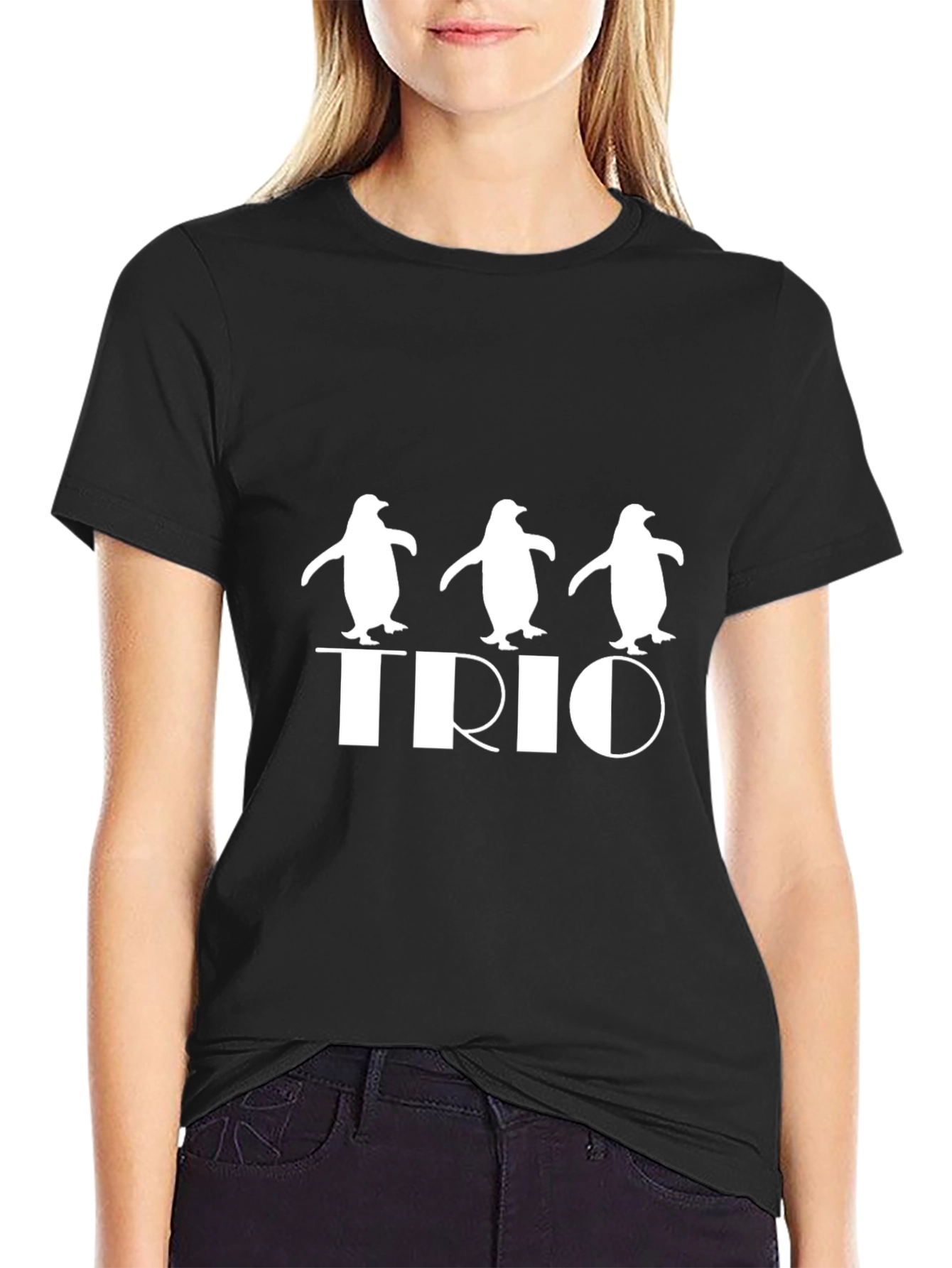 Penguin Trio Graphic Tee - Black Cotton T-Shirt