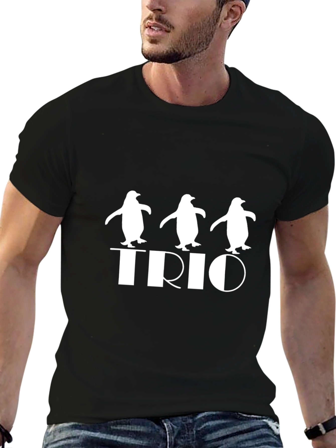 Penguin Trio Graphic Tee - Black Cotton T-Shirt