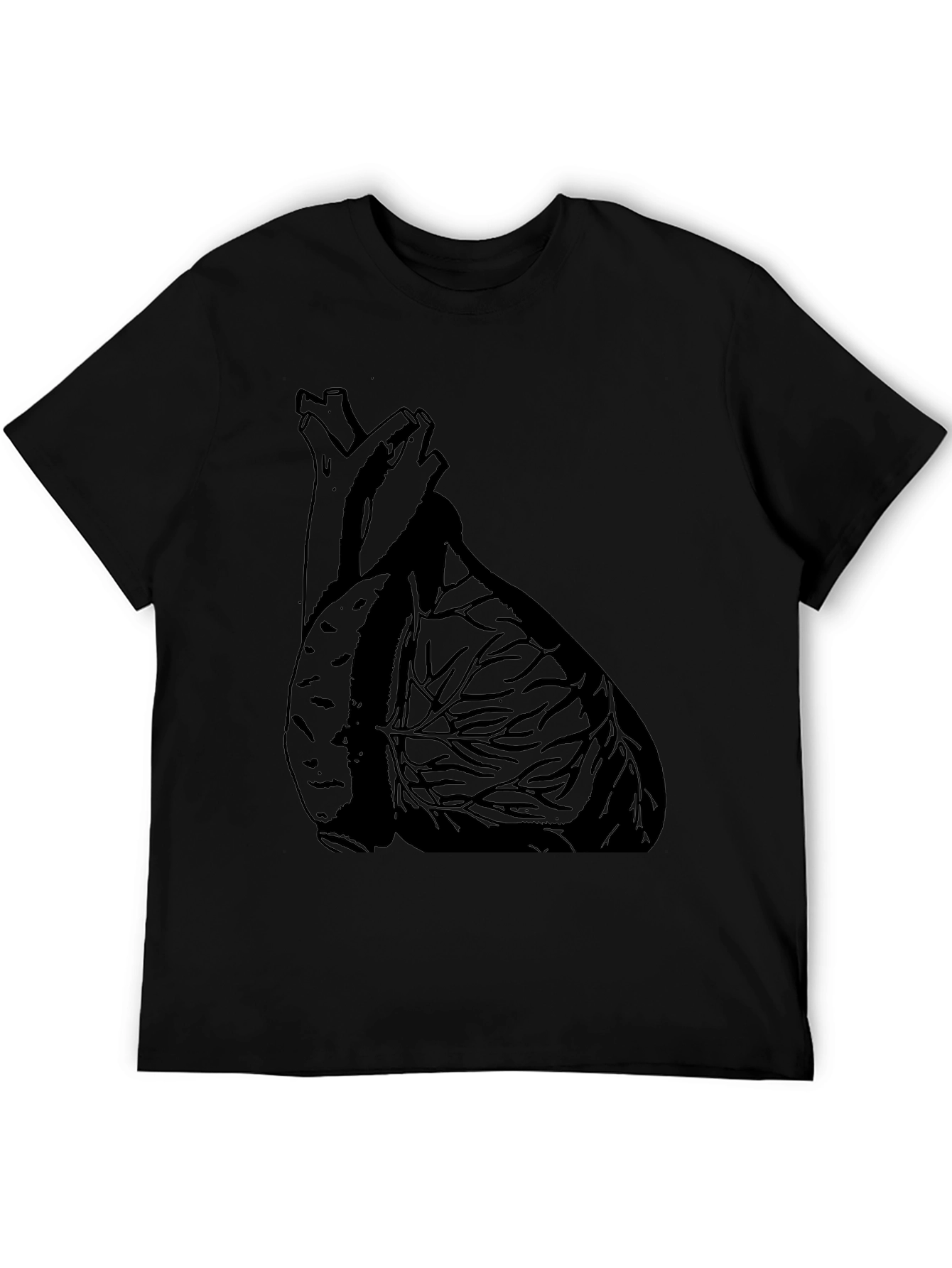 Anatomical Heart Graphic Tee - Black Cotton Casual T-Shirt