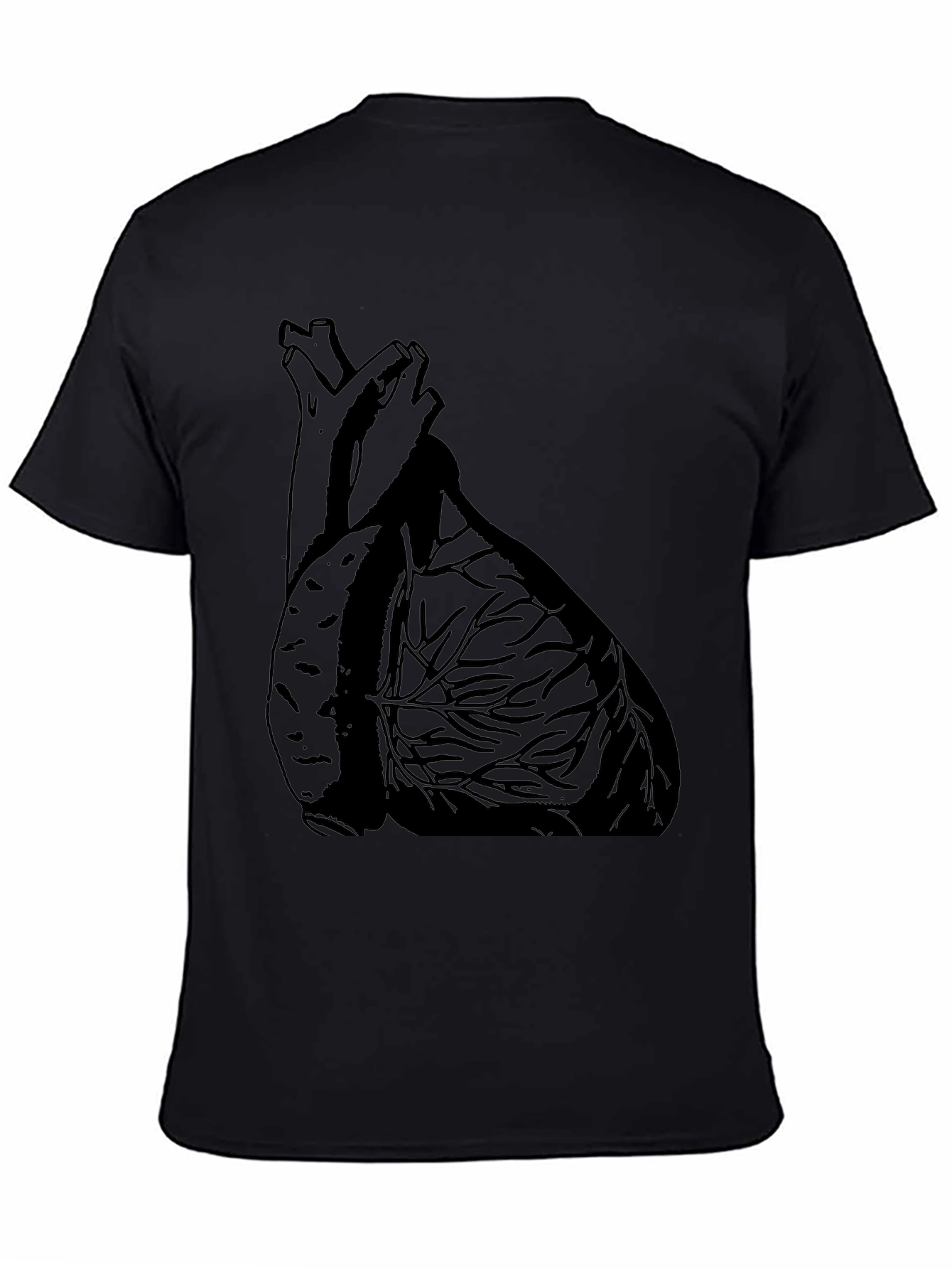 Anatomical Heart Graphic Tee - Black Cotton Casual T-Shirt