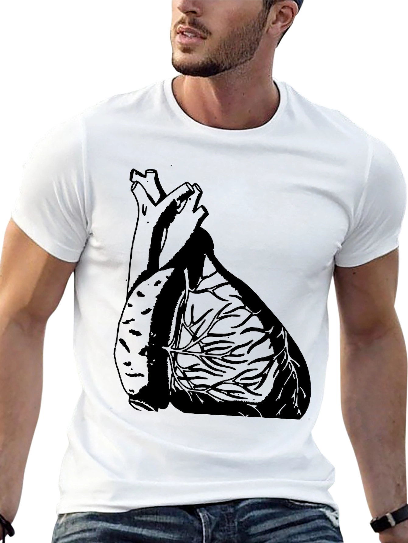 Anatomical Heart Graphic Tee - Black Cotton Casual T-Shirt