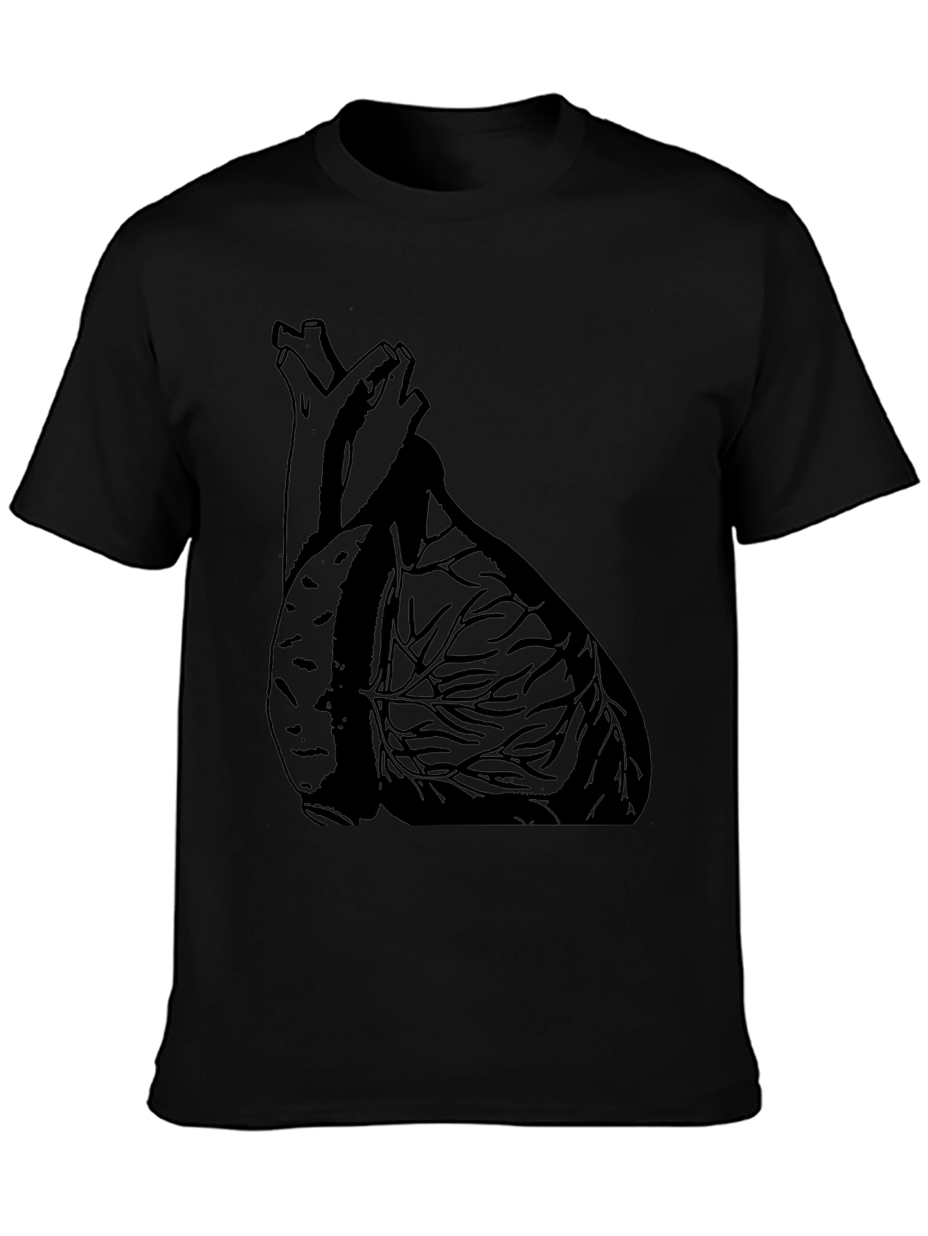 Anatomical Heart Graphic Tee - Black Cotton Casual T-Shirt