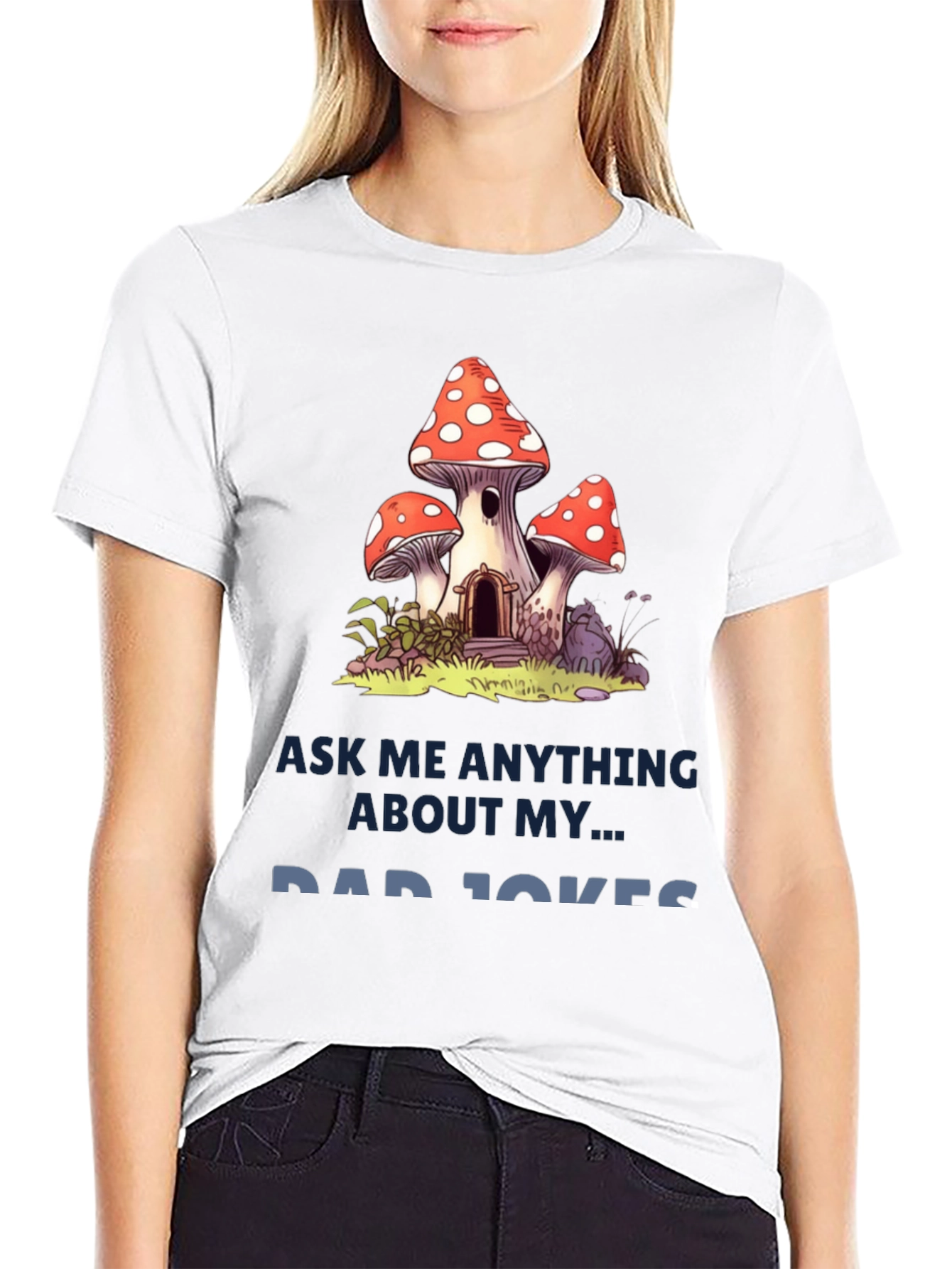 Dad Jokes T-Shirt with Mushroom House Graphic
