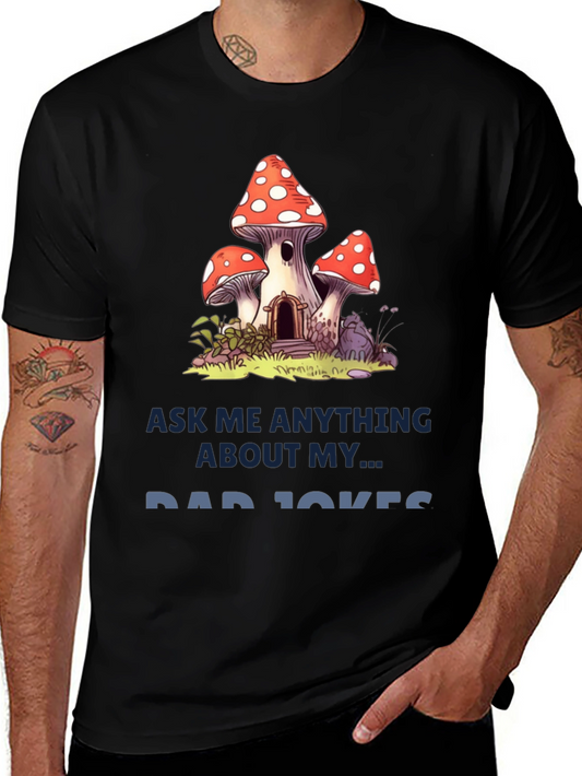 Dad Jokes T-Shirt with Mushroom House Graphic