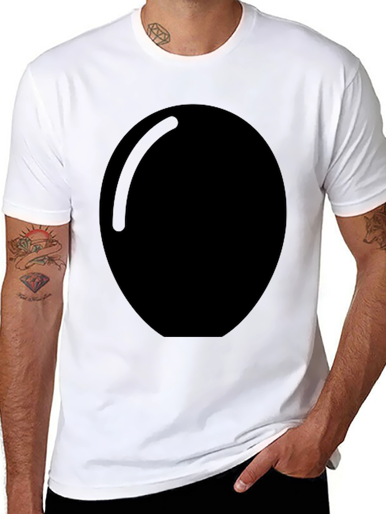 Mens Black Graphic Tee with Large Oval Design