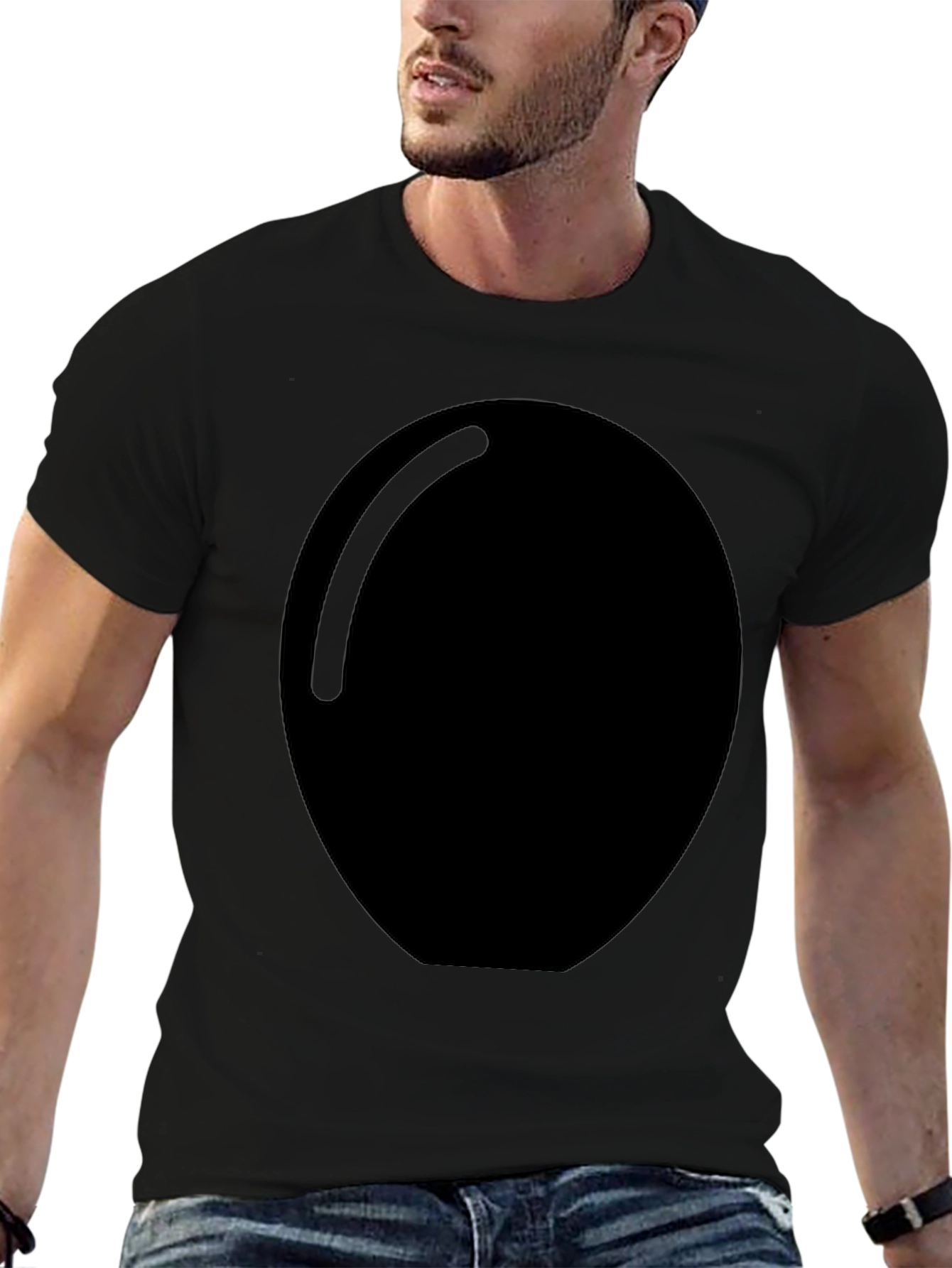 Mens Black Graphic Tee with Large Oval Design