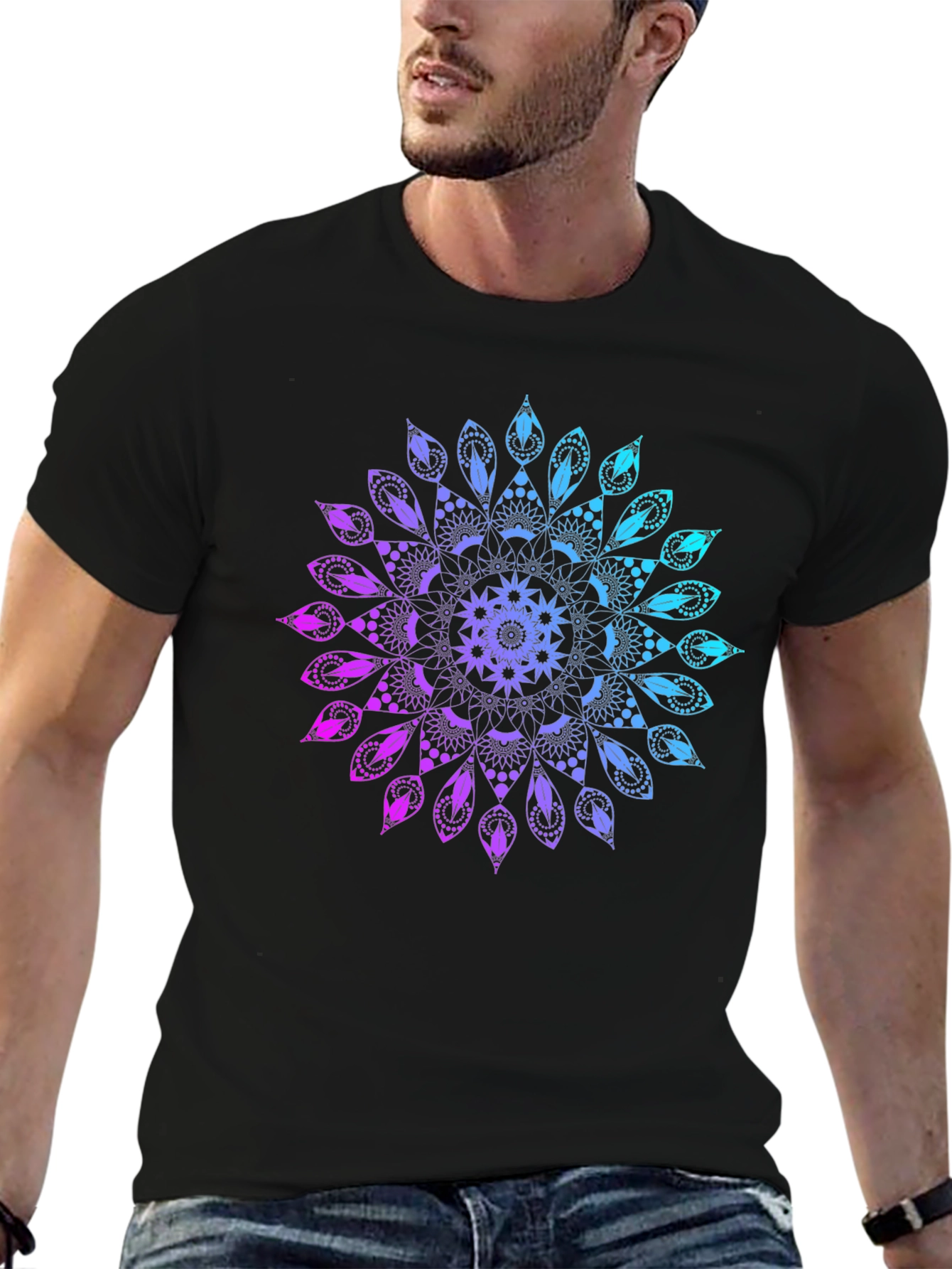 Mandala Gradient Graphic Black T-Shirt