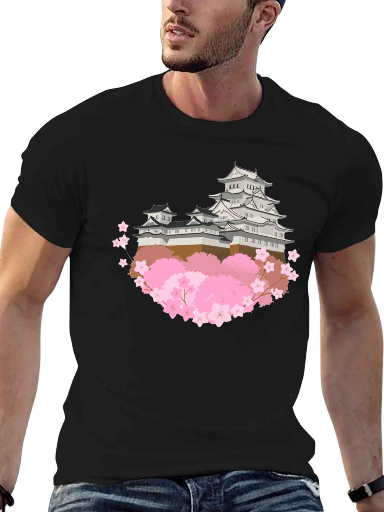 Japanese Castle & Cherry Blossom Graphic T-Shirt