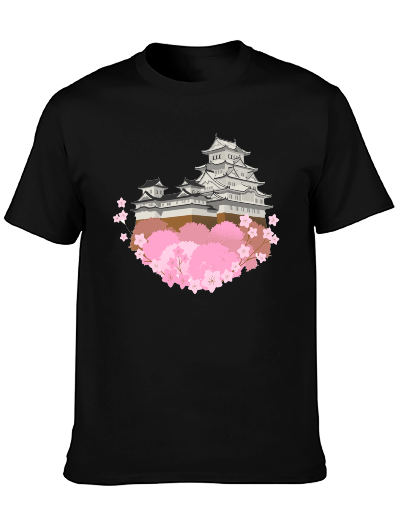 Japanese Castle & Cherry Blossom Graphic T-Shirt