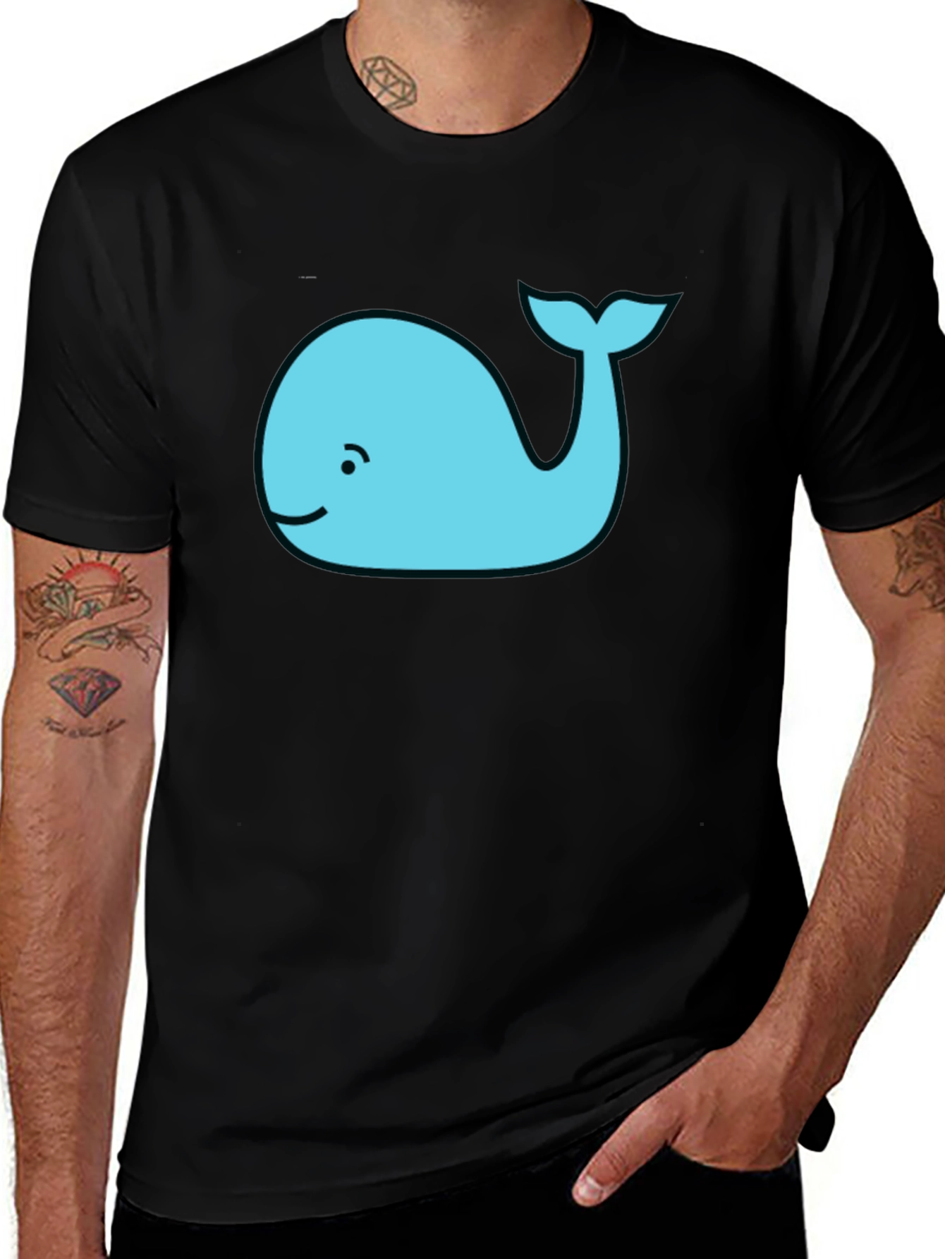 Cute Whale Graphic Tee - Black Cotton T-Shirt