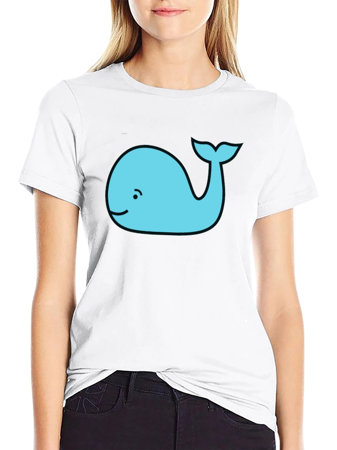 Cute Whale Graphic Tee - Black Cotton T-Shirt