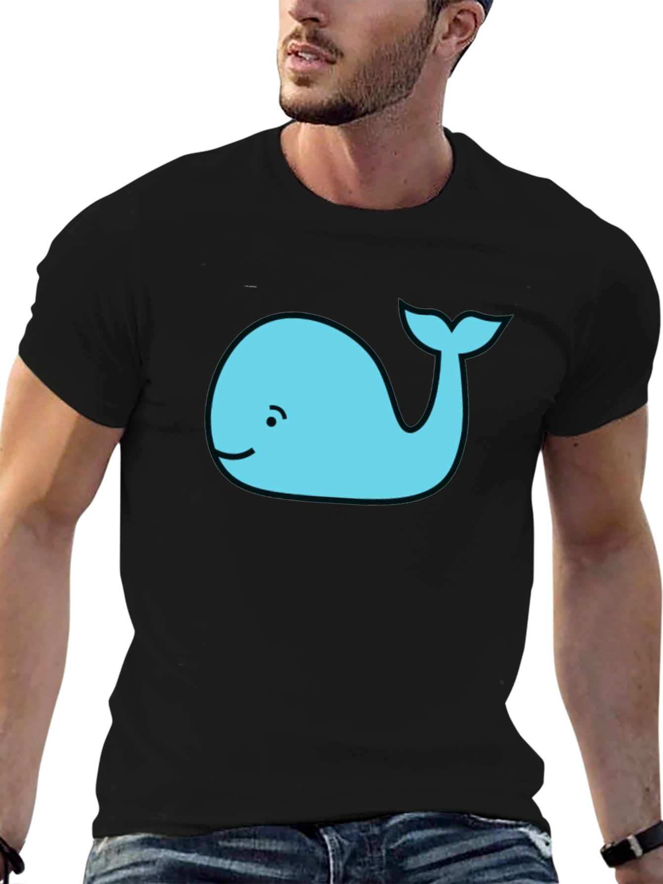 Cute Whale Graphic Tee - Black Cotton T-Shirt