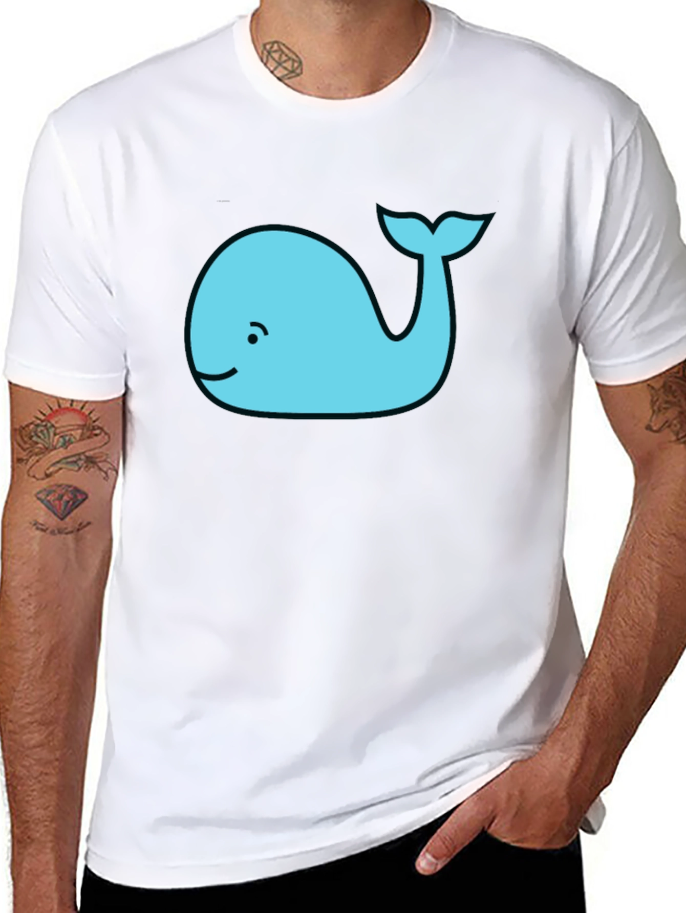 Cute Whale Graphic Tee - Black Cotton T-Shirt