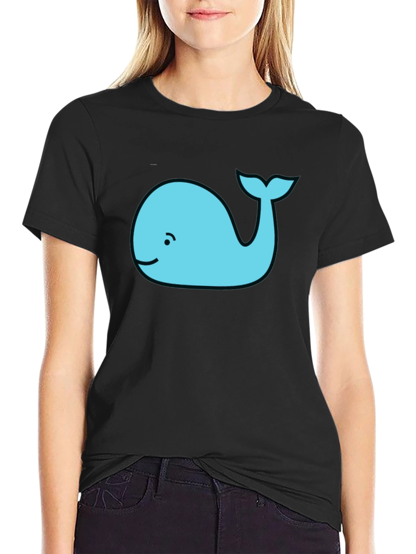 Cute Whale Graphic Tee - Black Cotton T-Shirt