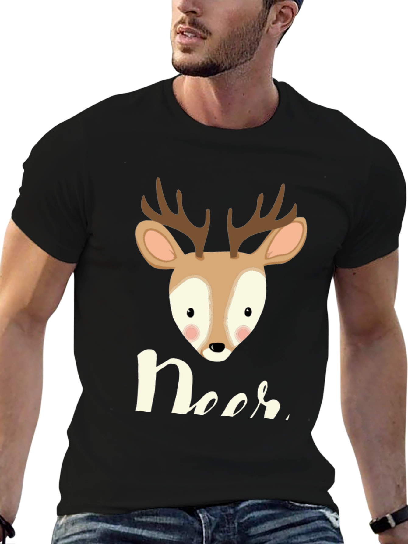 Cute Deer Graphic Tee - Mens Black T-Shirt