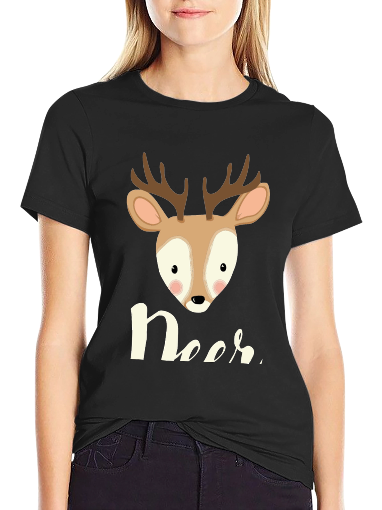 Cute Deer Graphic Tee - Mens Black T-Shirt