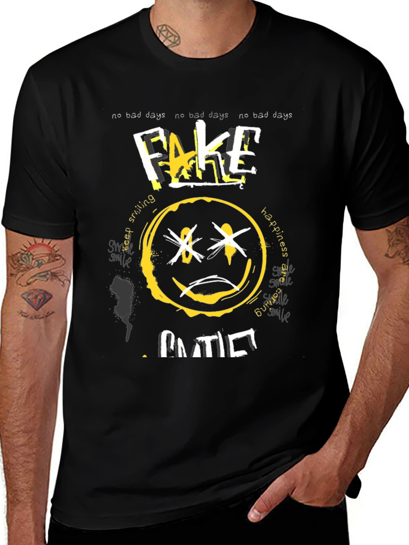 Fake Smile Graphic Black T-Shirt