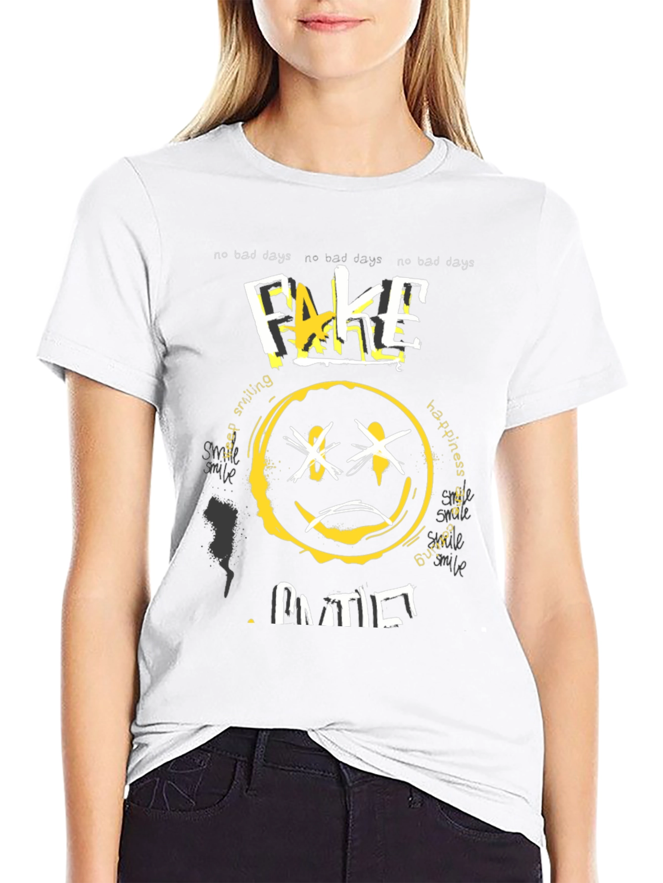 Fake Smile Graphic Black T-Shirt