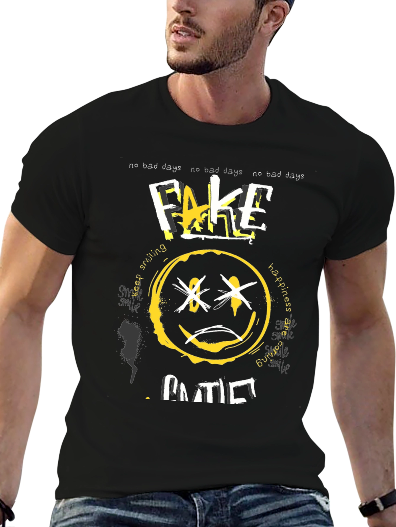 Fake Smile Graphic Black T-Shirt